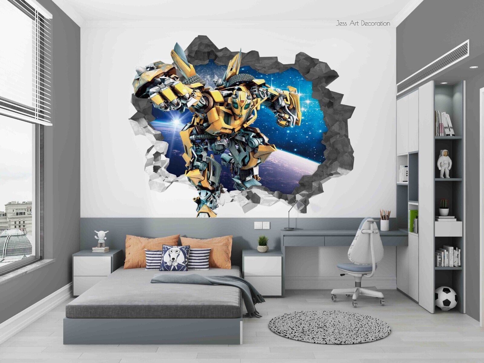 3D Robot Broken Wall Design 1 sci-fi robot action scene wall mural wallpaper for kids room