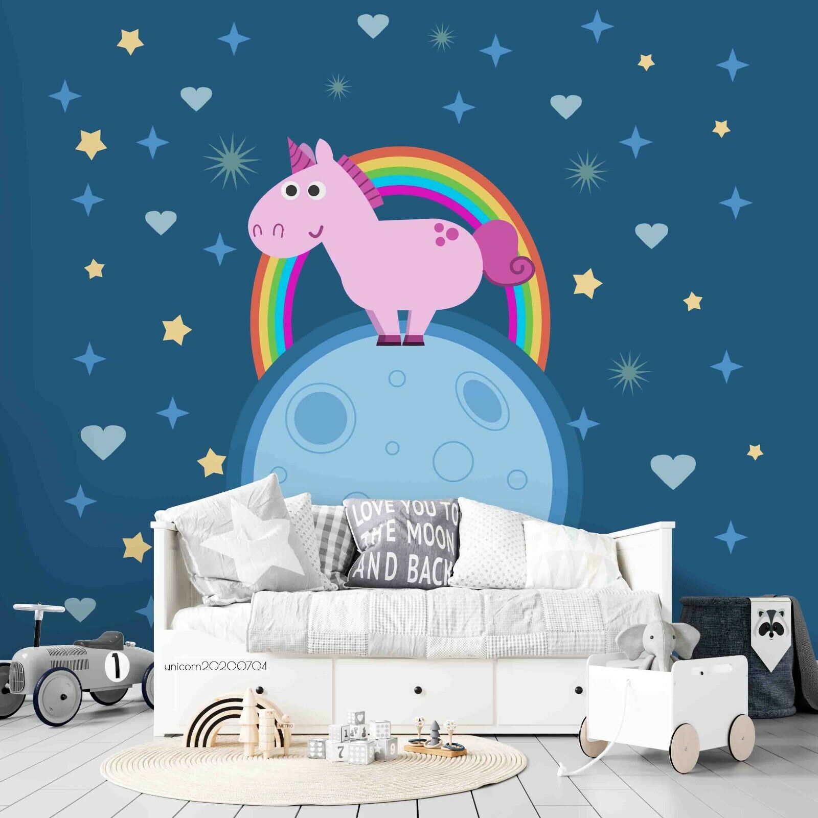 3D Unicorn Rainbow Stars unicorn rainbow night sky wall mural wallpaper for nursery