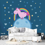 3D Unicorn Rainbow Stars unicorn rainbow night sky wall mural wallpaper for nursery