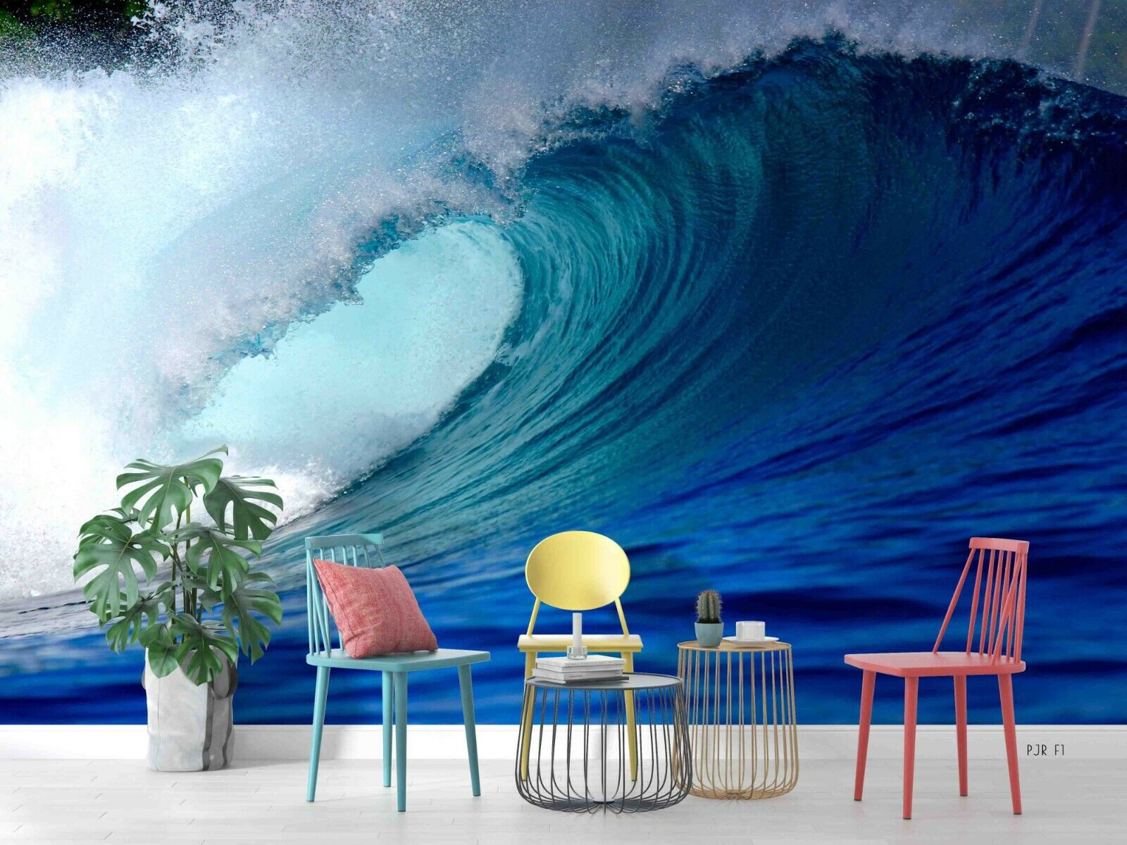 3D Abstract Damaskeen Wave Blue Wall Mural Wallpaper YXL 956