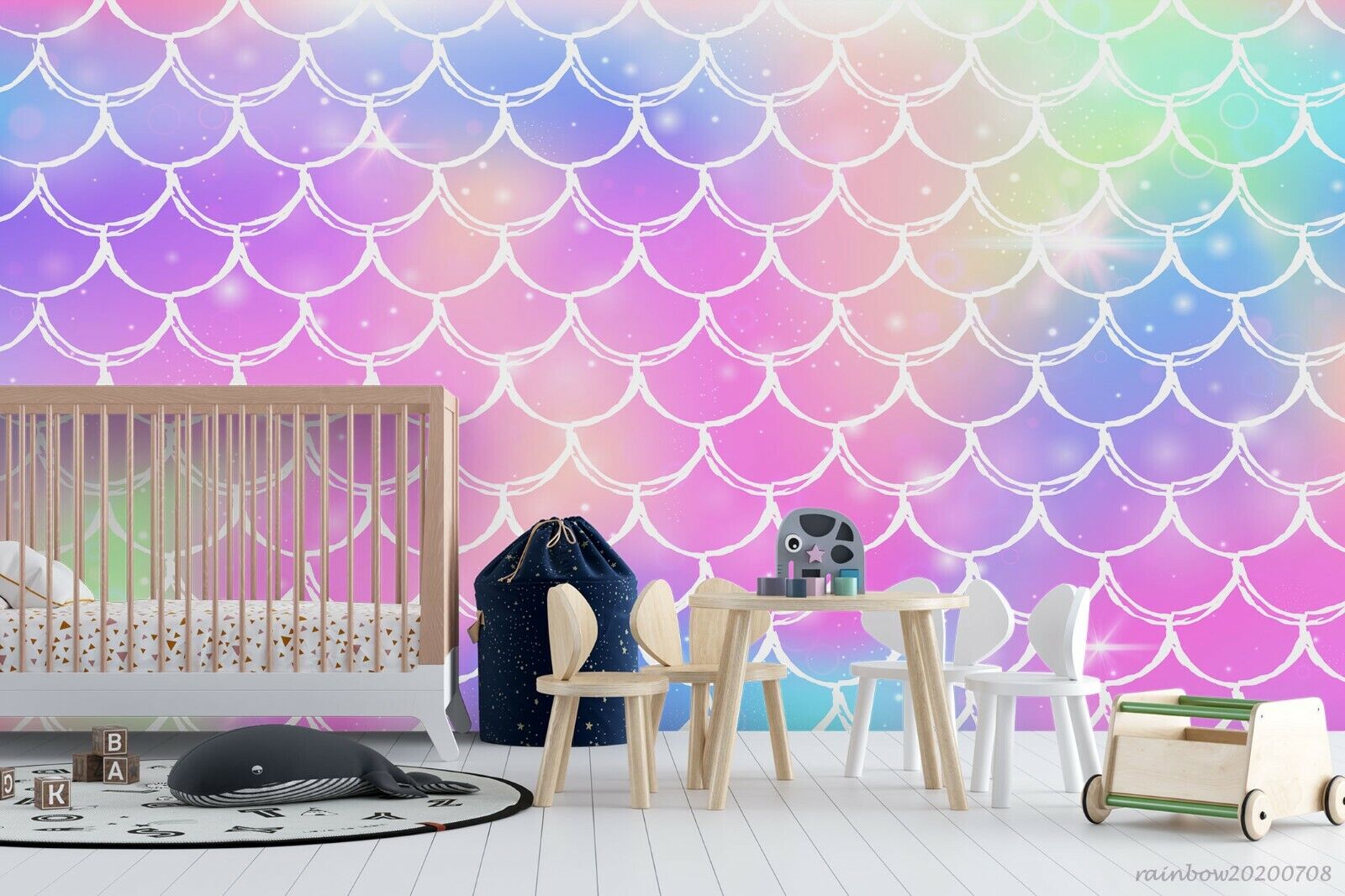 3D Pastel Mermaid Scale playful pastel scale pattern wall mural wallpaper for kids room