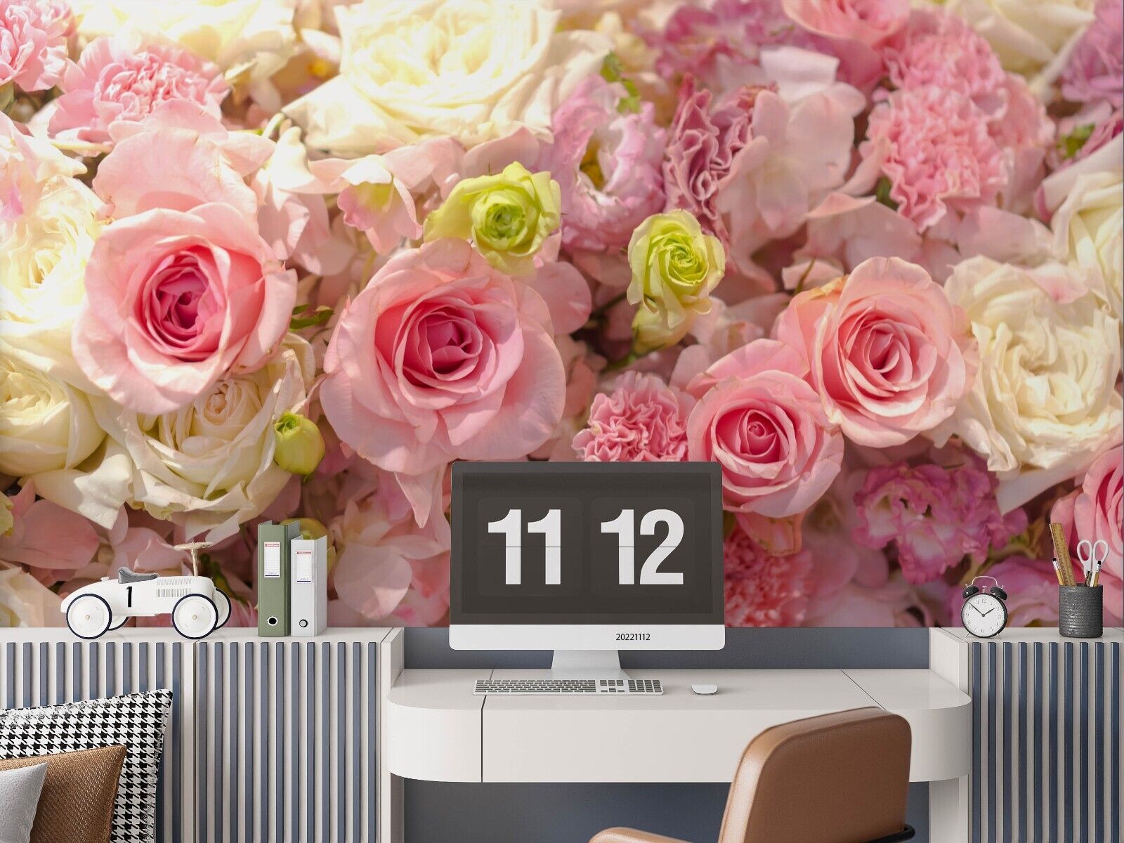 3D Pink Rose Carnation large romantic rose floral wall mural wallpaper for living room - view 3