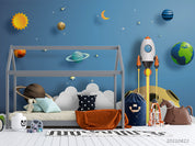 3D Rocket Solar System rocket solar system space scene wall mural wallpaper for kids room
