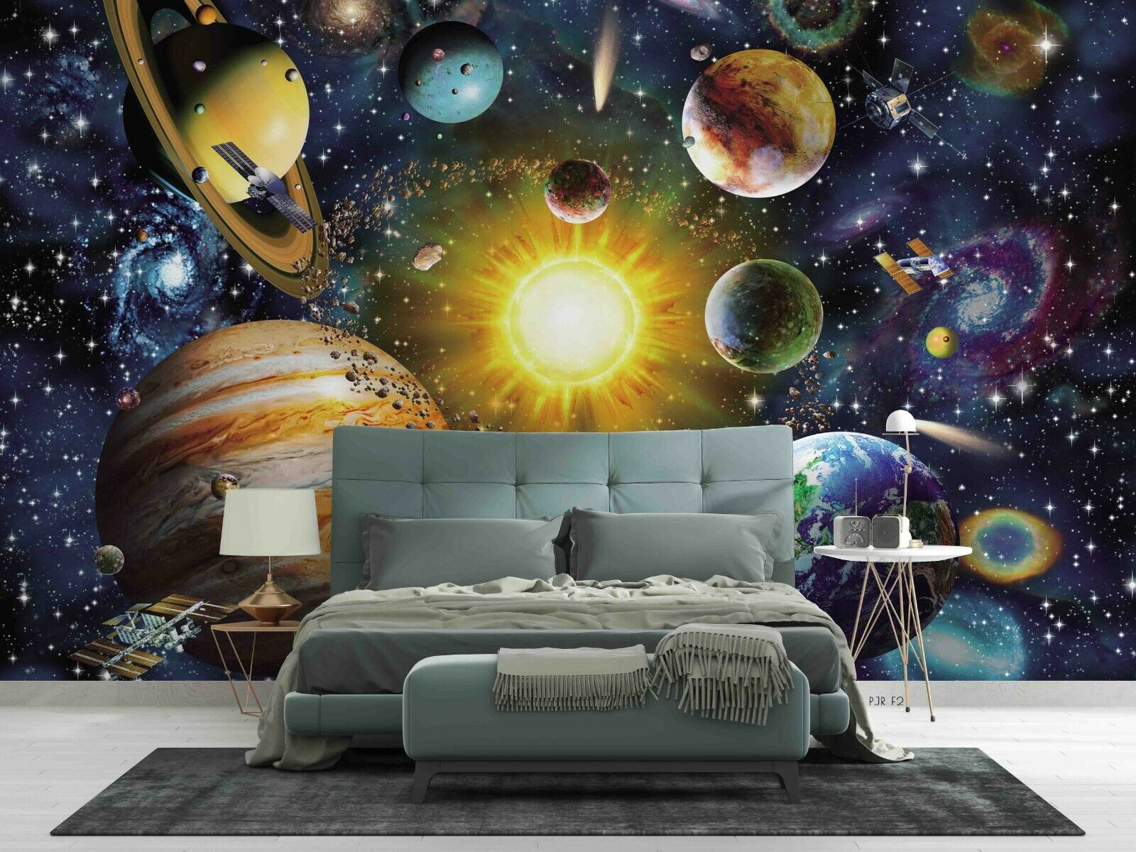 3D Solar System Space Scene 1 colourful solar system galaxy wall mural wallpaper for kids room - view 2