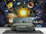 3D Solar System Space Scene 1 colourful solar system galaxy wall mural wallpaper for kids room - view 2