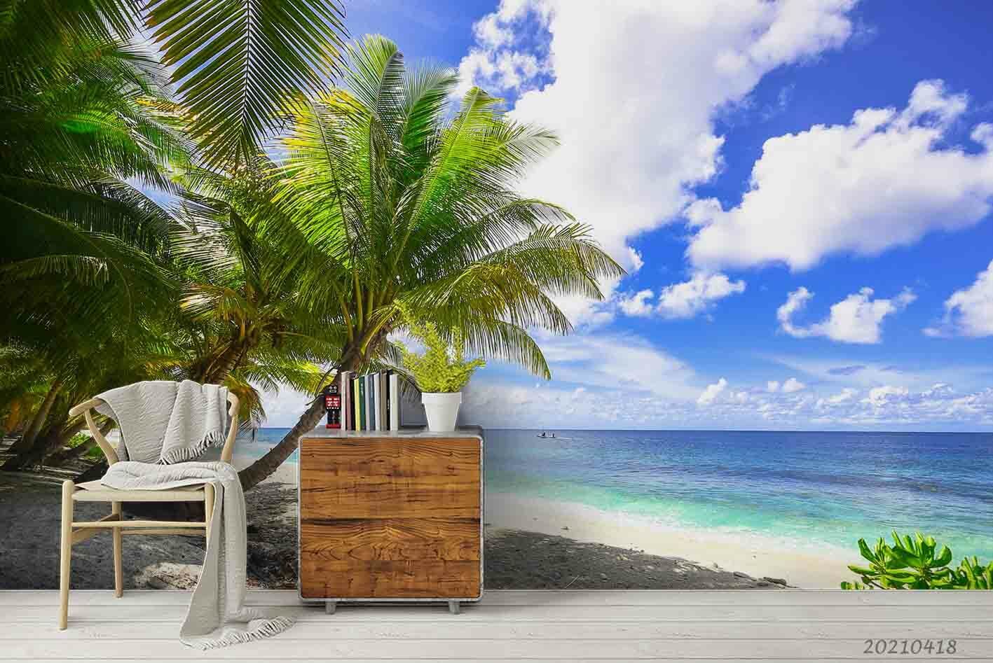 3D Palm Beach Ocean palm tree ocean landscape wall mural wallpaper for living room