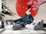 3D Cartoon Sun Floral Tree Woman Wall Mural Wallpaper YXL 763