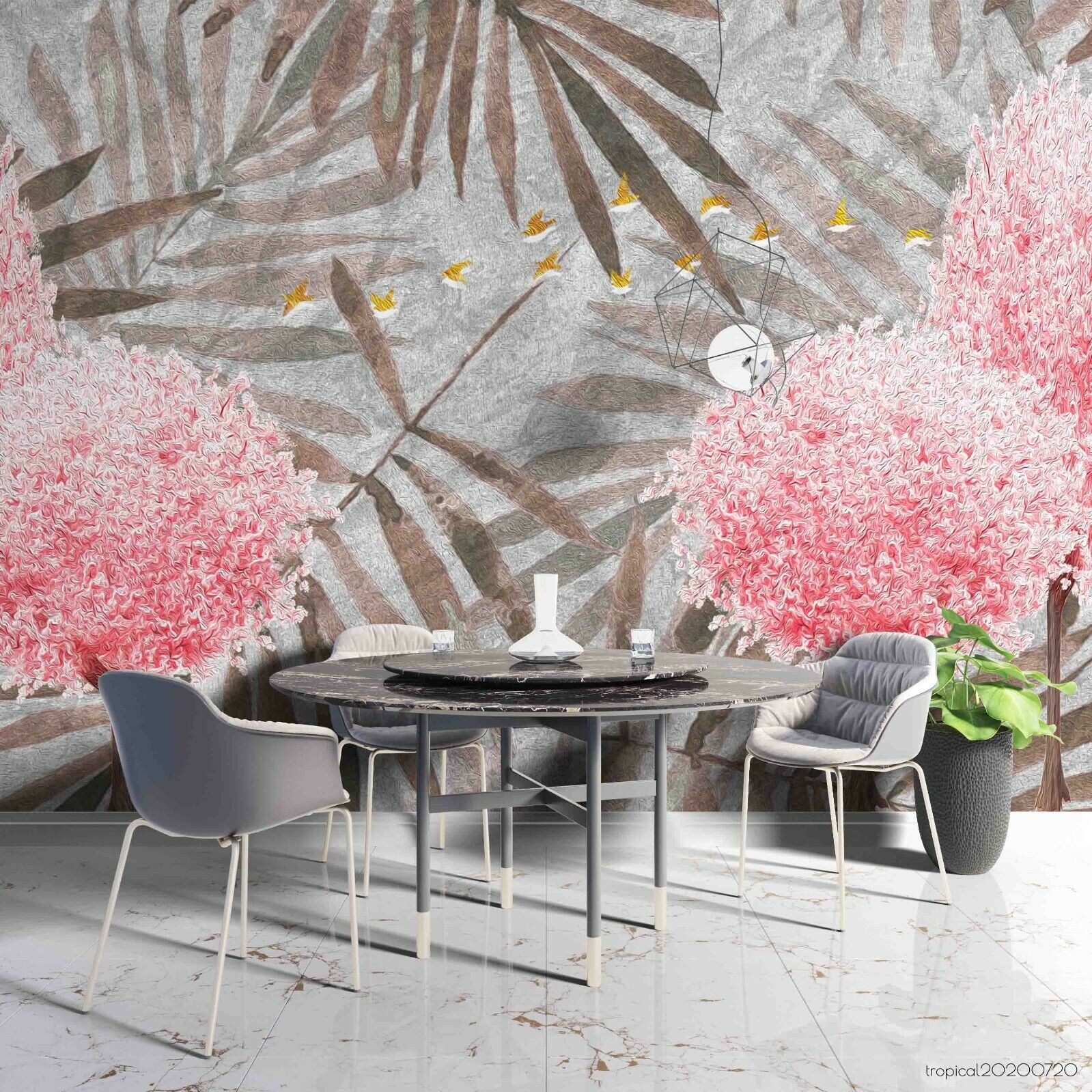 3D Pink Gypsophila Branch soft cherry blossom botanical wall mural wallpaper for bedroom - view 3