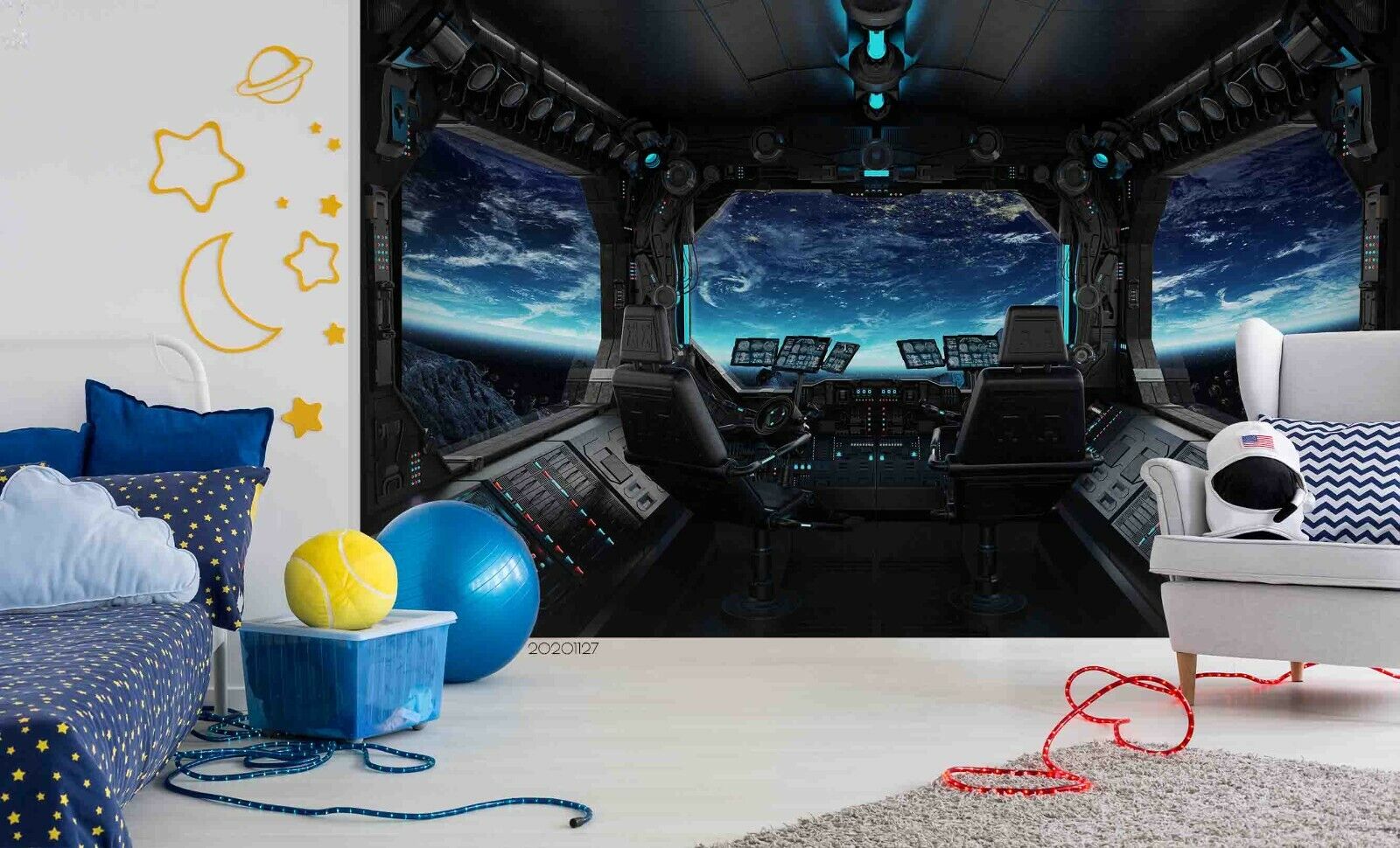 3D Observation Room Sky Cloud Blue Wall Mural Wallpaper YXL 1080