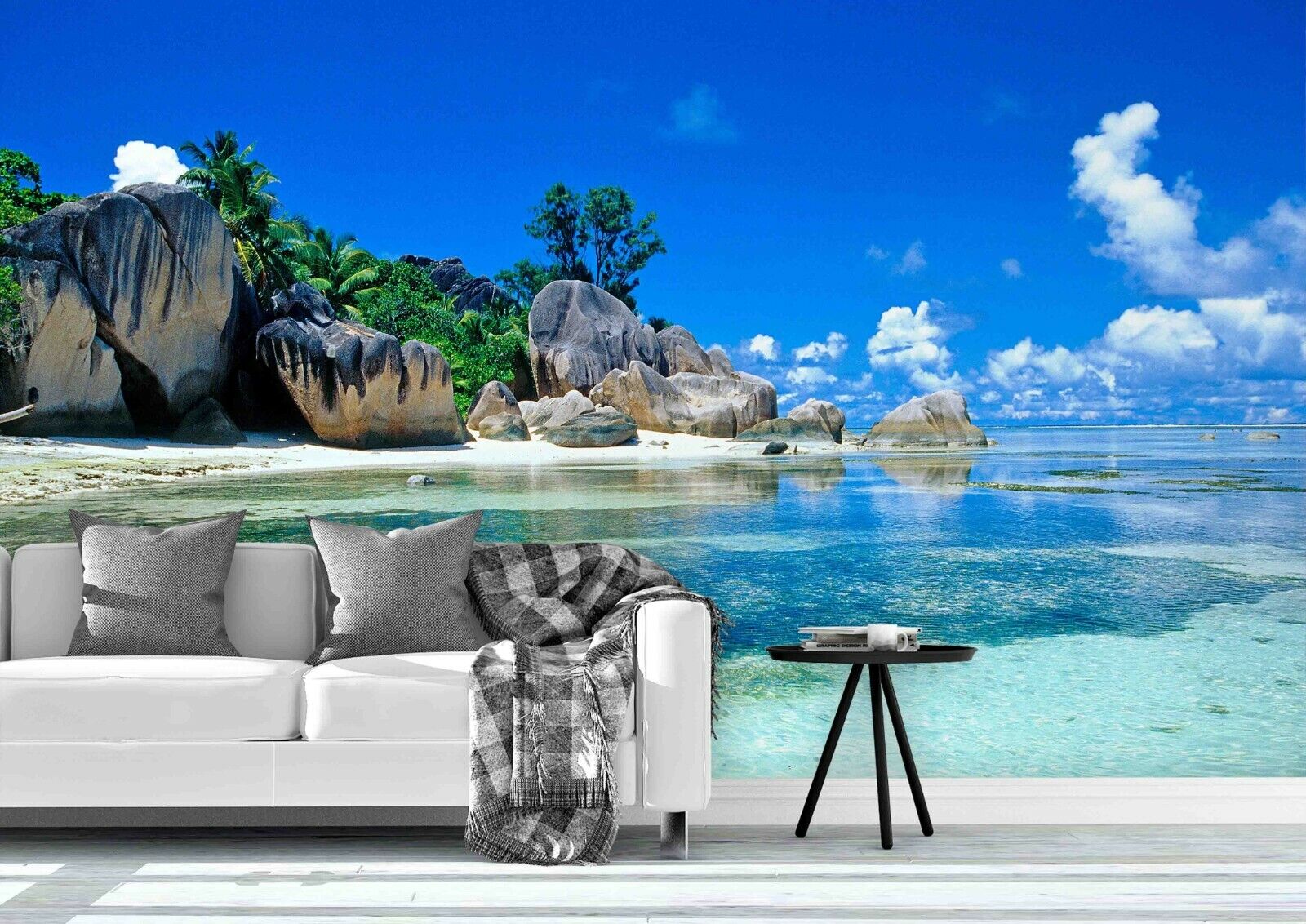 3D Sandbeach Sea Stone Cloud Sky Wall Mural Wallpaper YXL 792