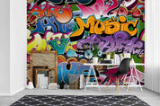 Graffiti Letter Line Round Colors Wallpaper typography graffiti wall mural for teen room or studio