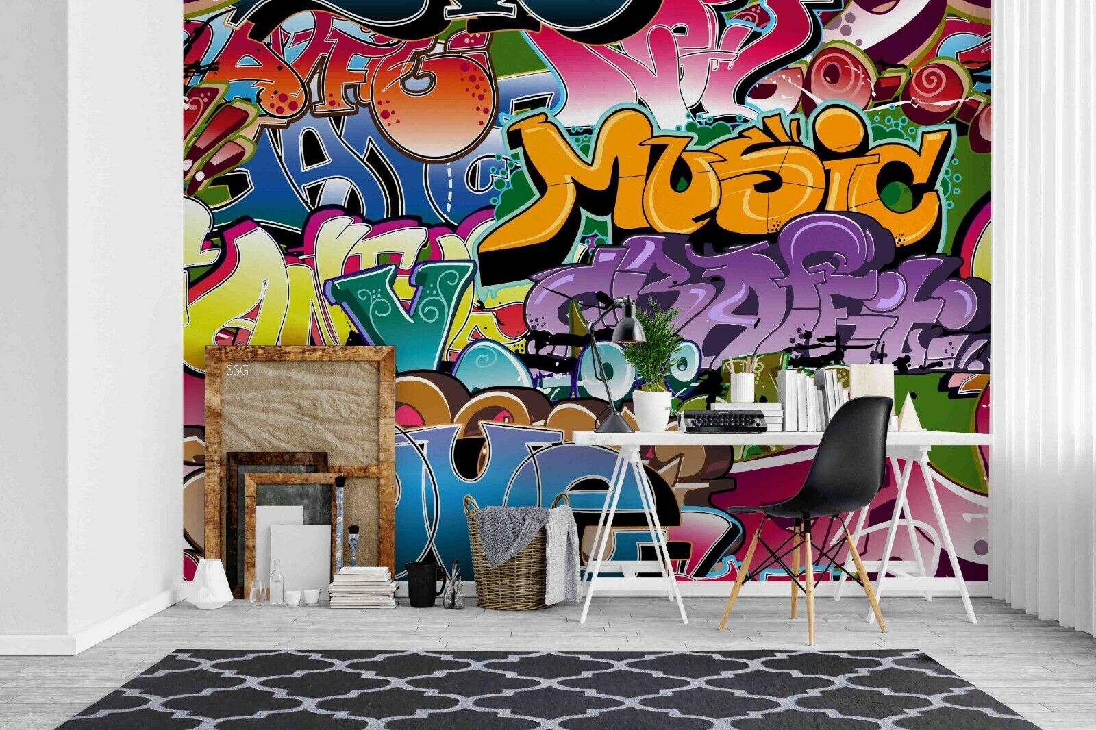 Graffiti Letter Line Round Colors Wallpaper typography graffiti wall mural for teen room or studio