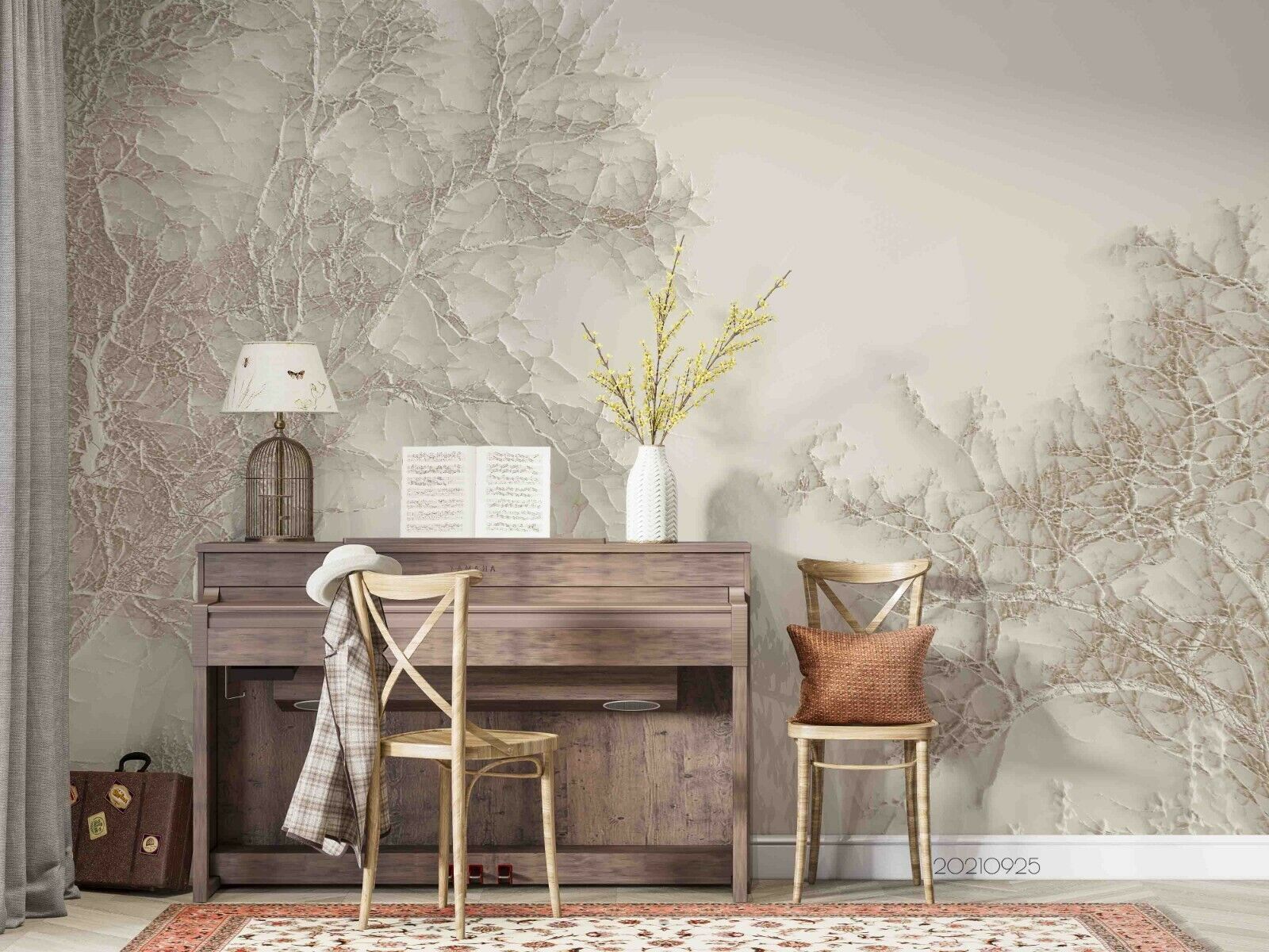 3D Grey Branch Landscape soft grey tree branch landscape wall mural wallpaper for office