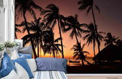 3D Night Tree Sea Tent Sunrise Wall Mural Wallpaper YXL 1043