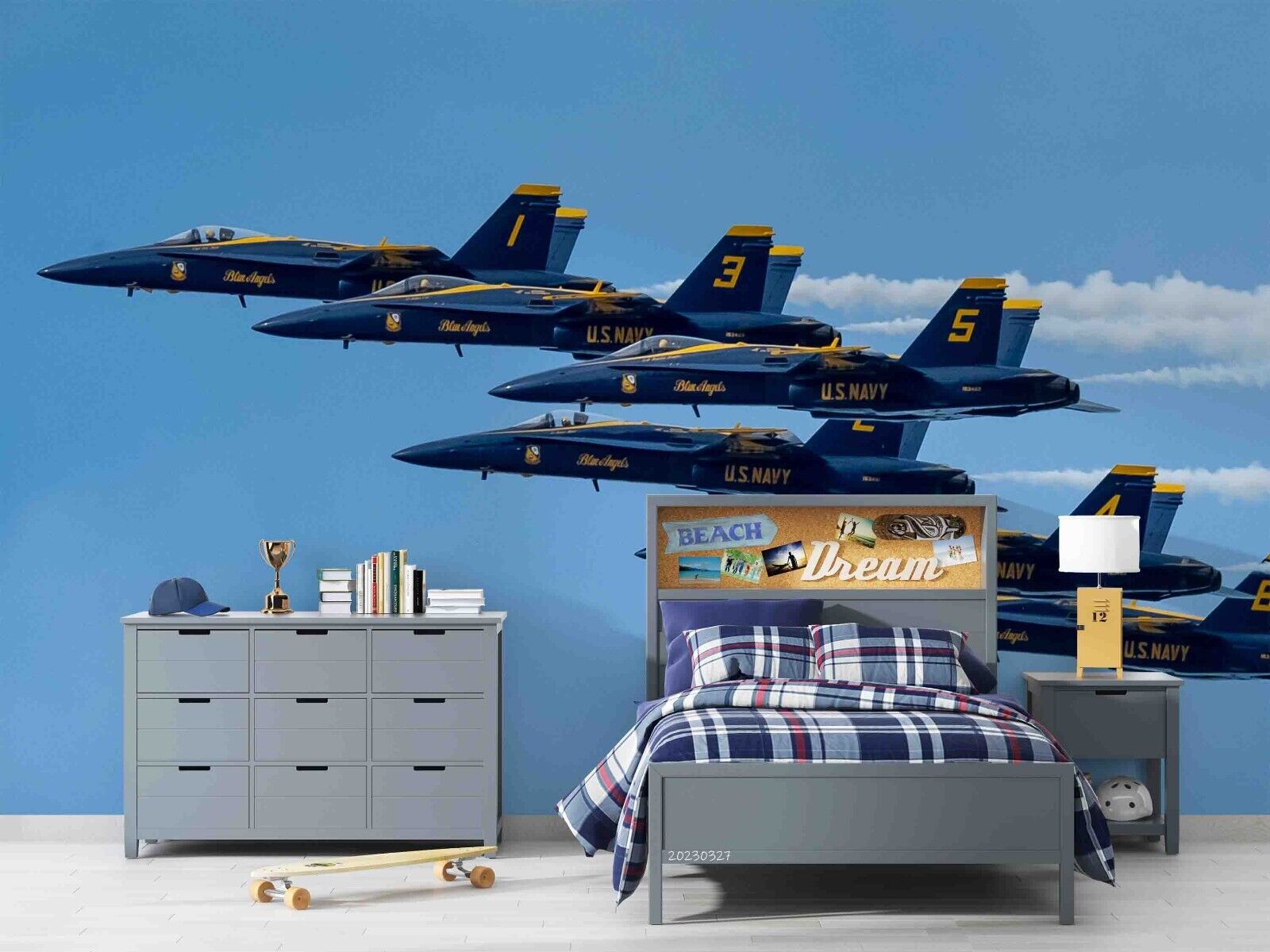 3D Aircraft Sky Track blue aircraft sky scene wall mural wallpaper for kids room