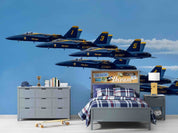 3D Aircraft Sky Track blue aircraft sky scene wall mural wallpaper for kids room