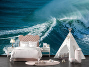 3D Blue Ocean Wave Splash powerful blue ocean wave wall mural wallpaper for kids room