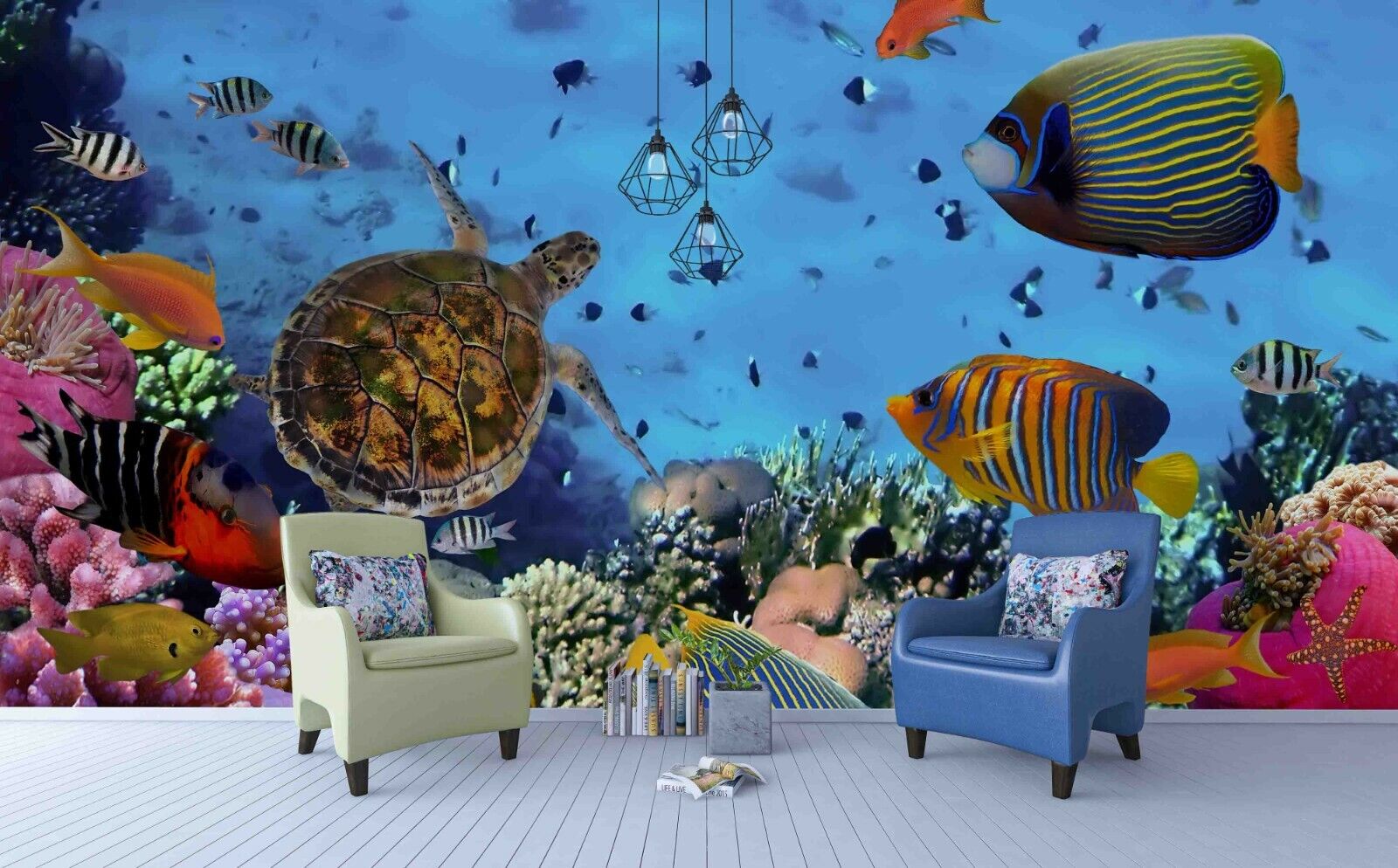 3D Sea Turtle Coral Reef sea turtle coral reef ocean mural wall mural wallpaper for kids room - view 2