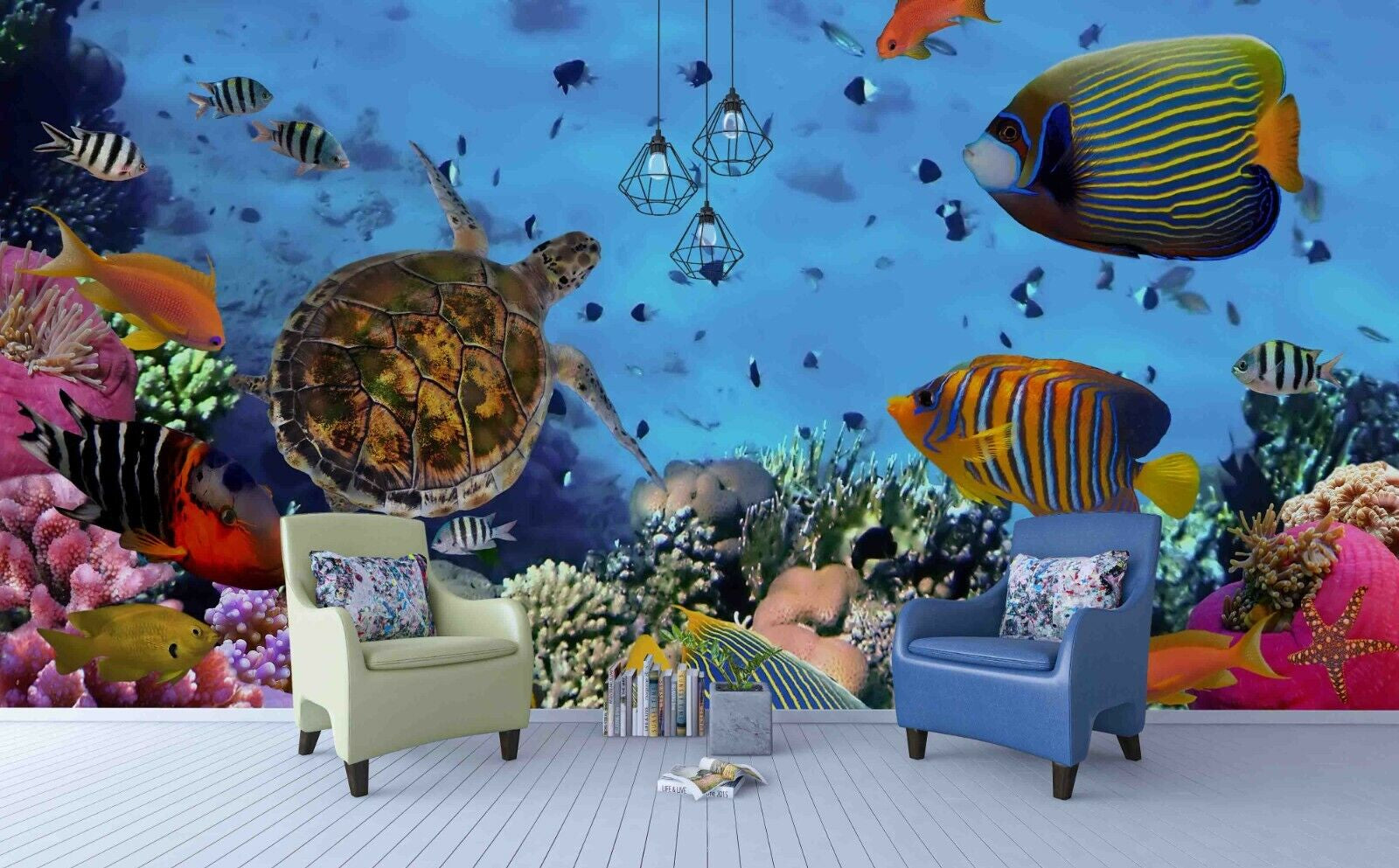 3D Sea Turtle Coral Reef sea turtle coral reef ocean mural wall mural wallpaper for kids room - view 2