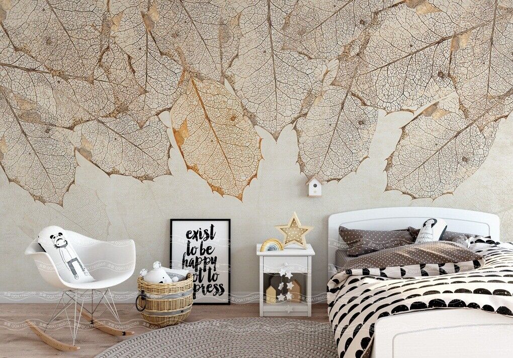 3D Neutral Leaf Stone Texture neutral cracked stone texture wall mural wallpaper for bedroom