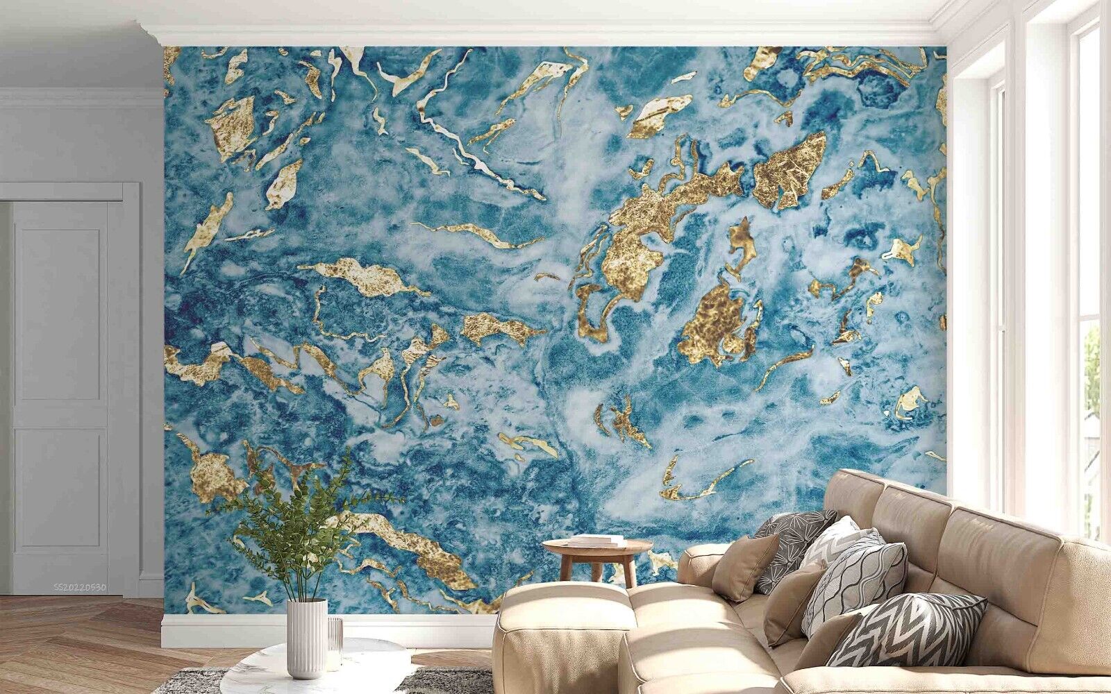 3D Abstract Damaskeen Blue Wall Mural Wallpaper YXL 935