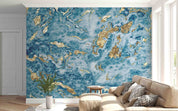 3D Abstract Damaskeen Blue Wall Mural Wallpaper YXL 935