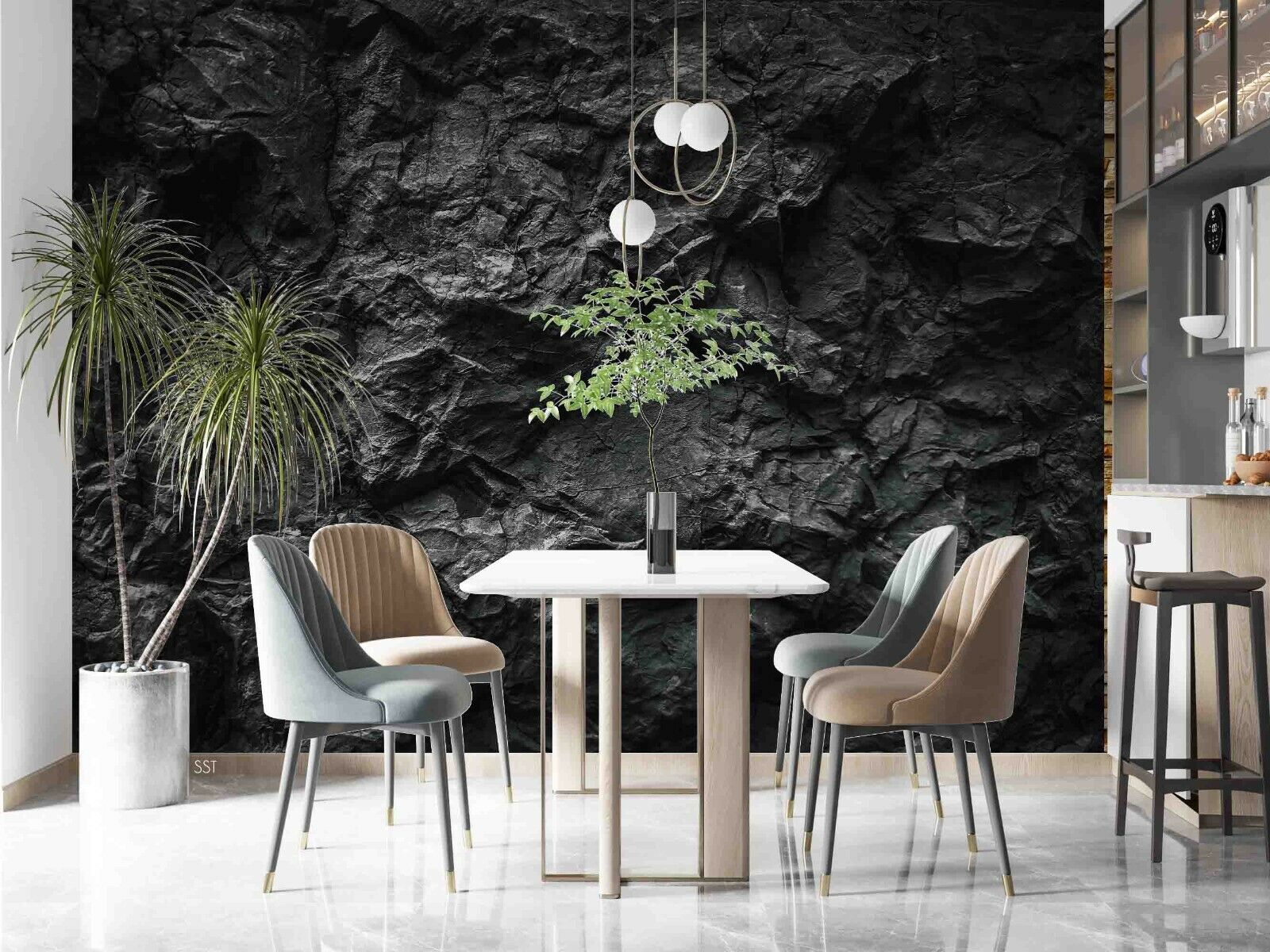 3D Mountain Stone Black Ripple Wall Mural Wallpaper YXL 787