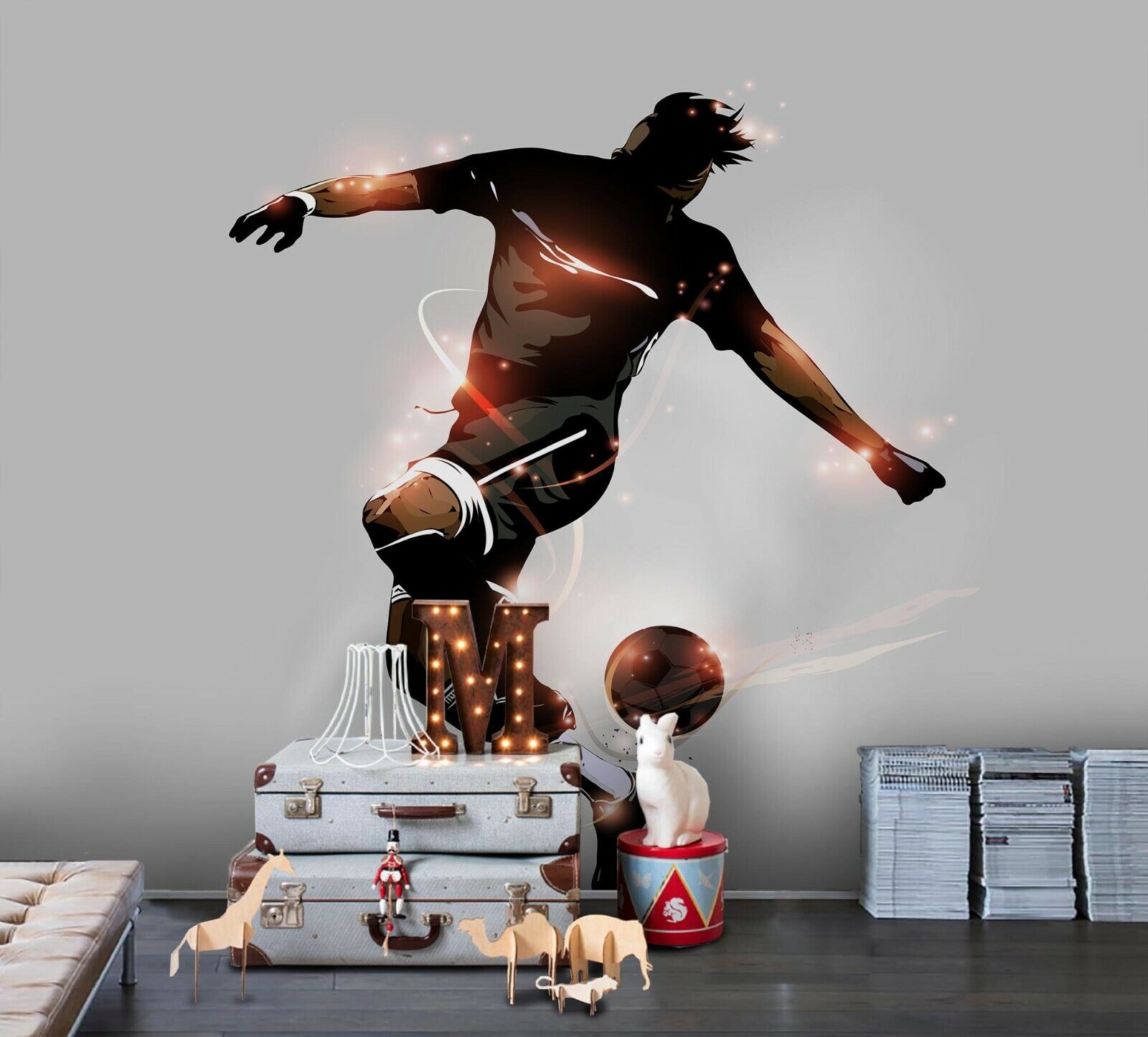 3D Person Football Kick A Ball Wall Mural Wallpaper YXL 1077
