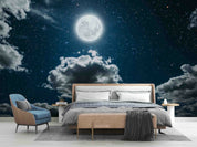 3D Cloudy Moon Star Sky night sky moon and clouds wall mural wallpaper for bedroom - view 3
