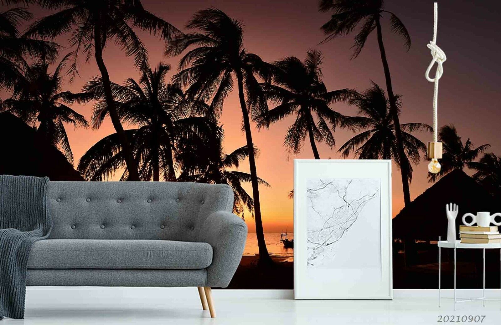 3D Night Tree Sea Tent Sunrise Wall Mural Wallpaper YXL 1043