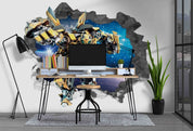 3D Robot Broken Wall Design 1 sci-fi robot action scene wall mural wallpaper for kids room - view 3