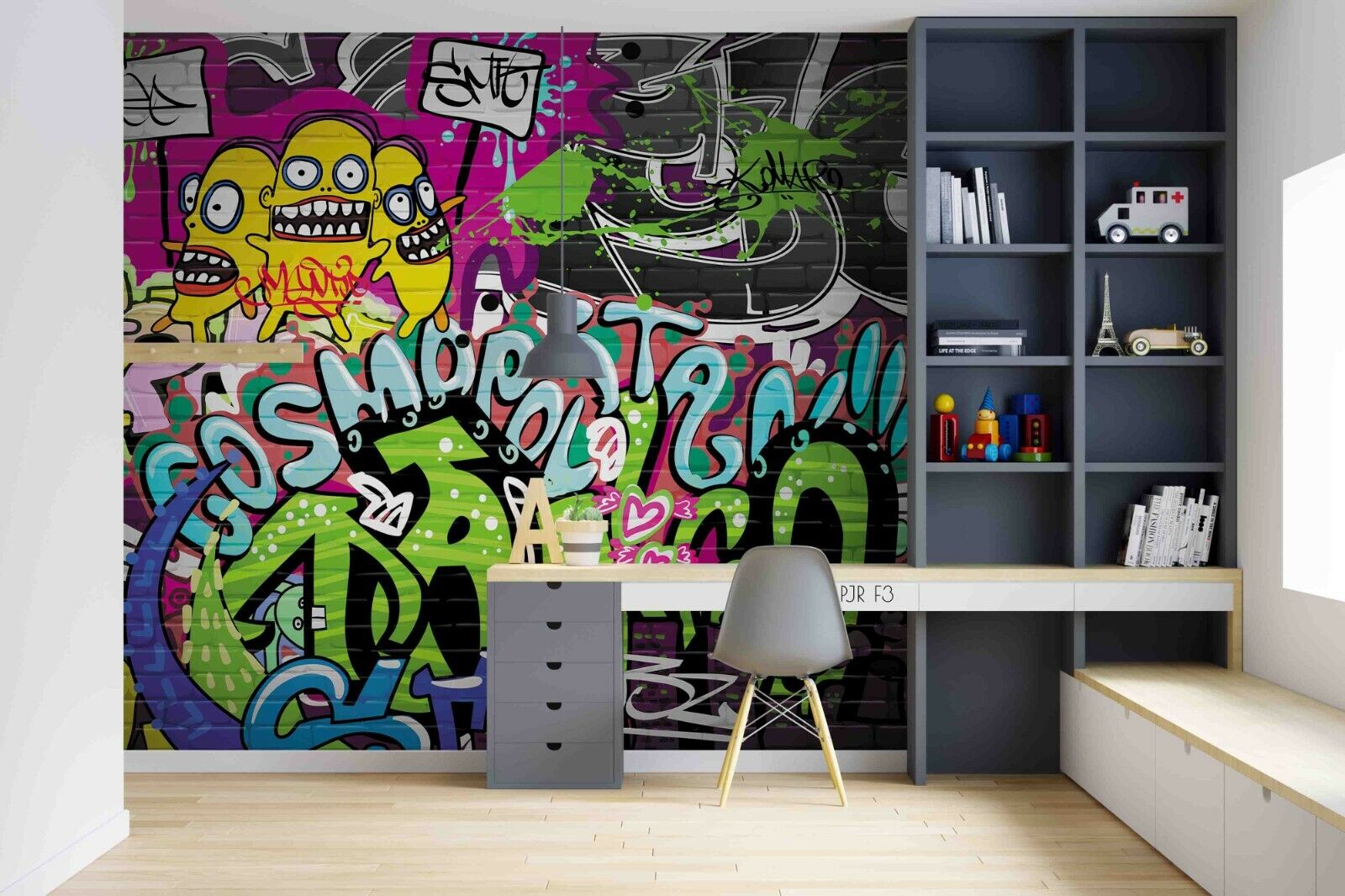 Graffiti Letter Monster Square Wallpaper typography graffiti wall mural for teen room or studio - view 3