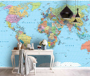 3D Graffiti World Map Letter Blue Wall Mural Wallpaper YXL 1113