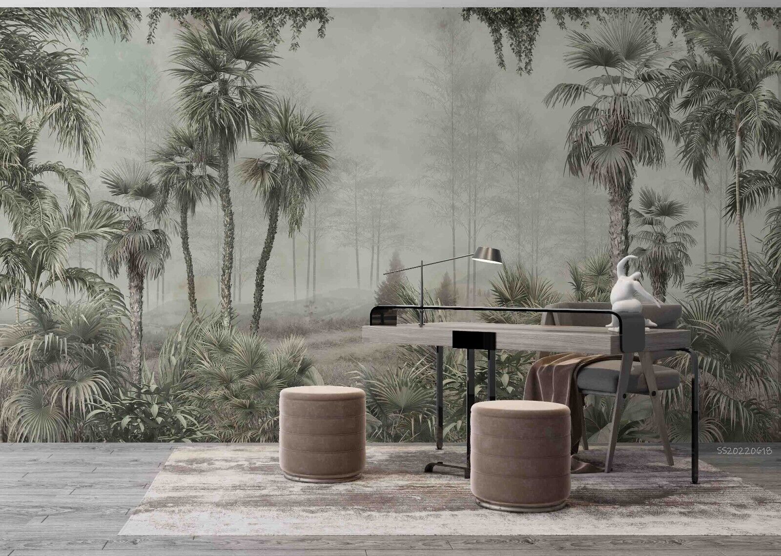 3D Misty Palm Forest misty tropical palm forest wall mural wallpaper for living room - view 5