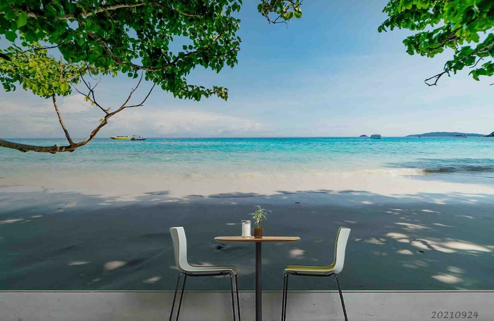 3D Tree Sandbeach Sea Cloud Sky Wall Mural Wallpaper YXL 955