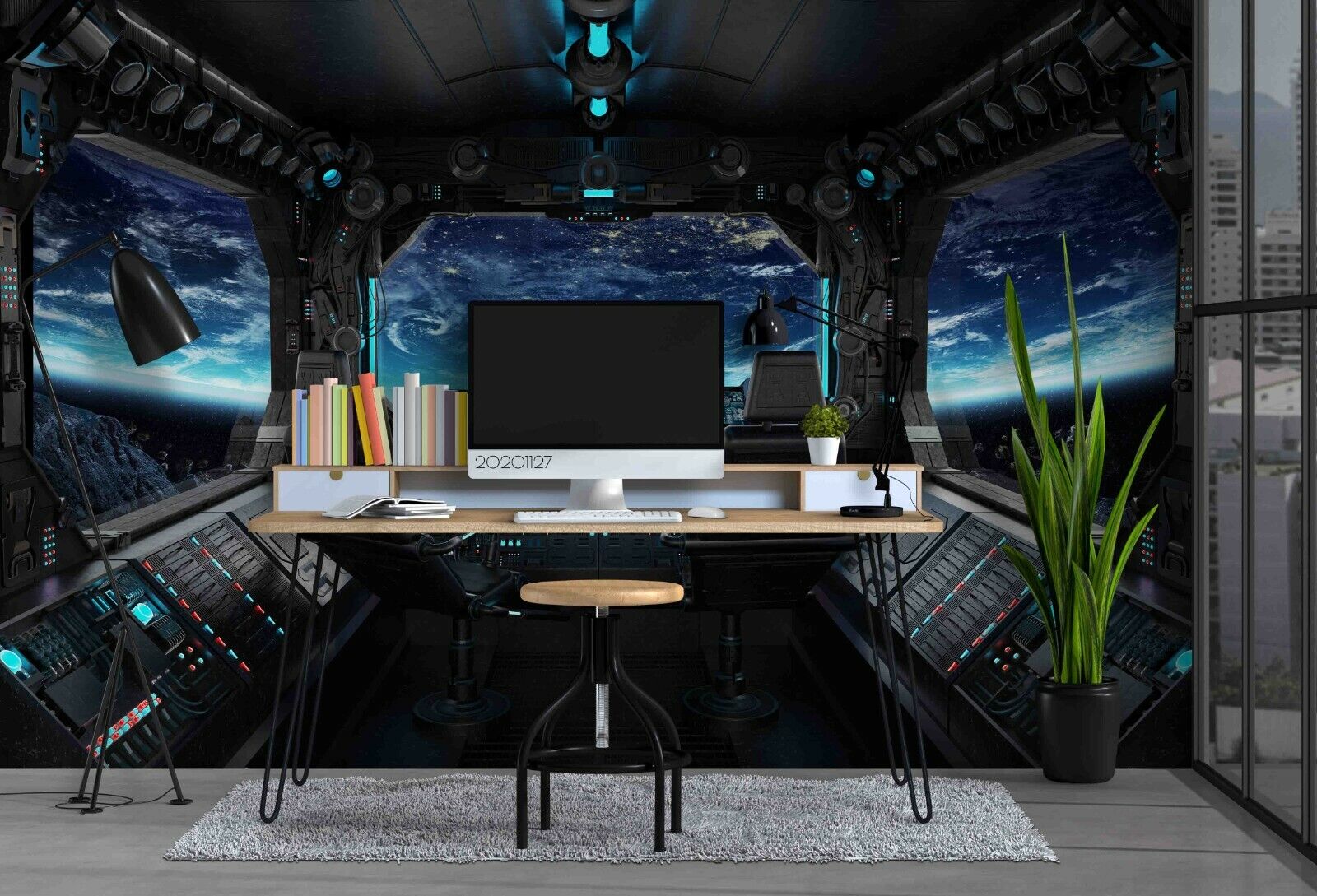 3D Observation Room Sky Cloud Blue Wall Mural Wallpaper YXL 1080