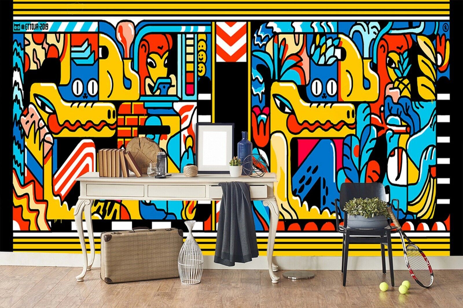 3D Colourful Dragon Graffiti colourful cartoon dragon graffiti wall mural wallpaper for kids room - view 2