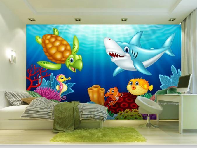 3D Sea Sea Turtle Fish Shark Wall Mural Wallpaper YXL 906