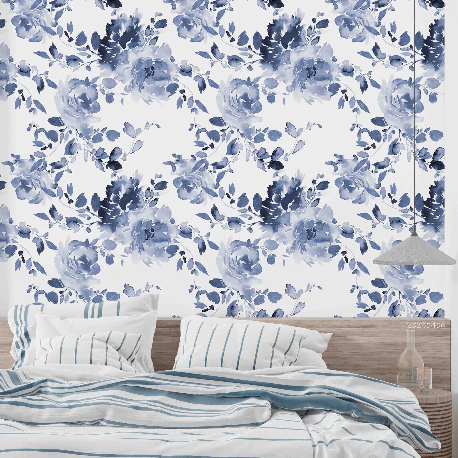 3D Floral Leaf Petal Blue Tree Wall Mural Wallpaper YXL 1100