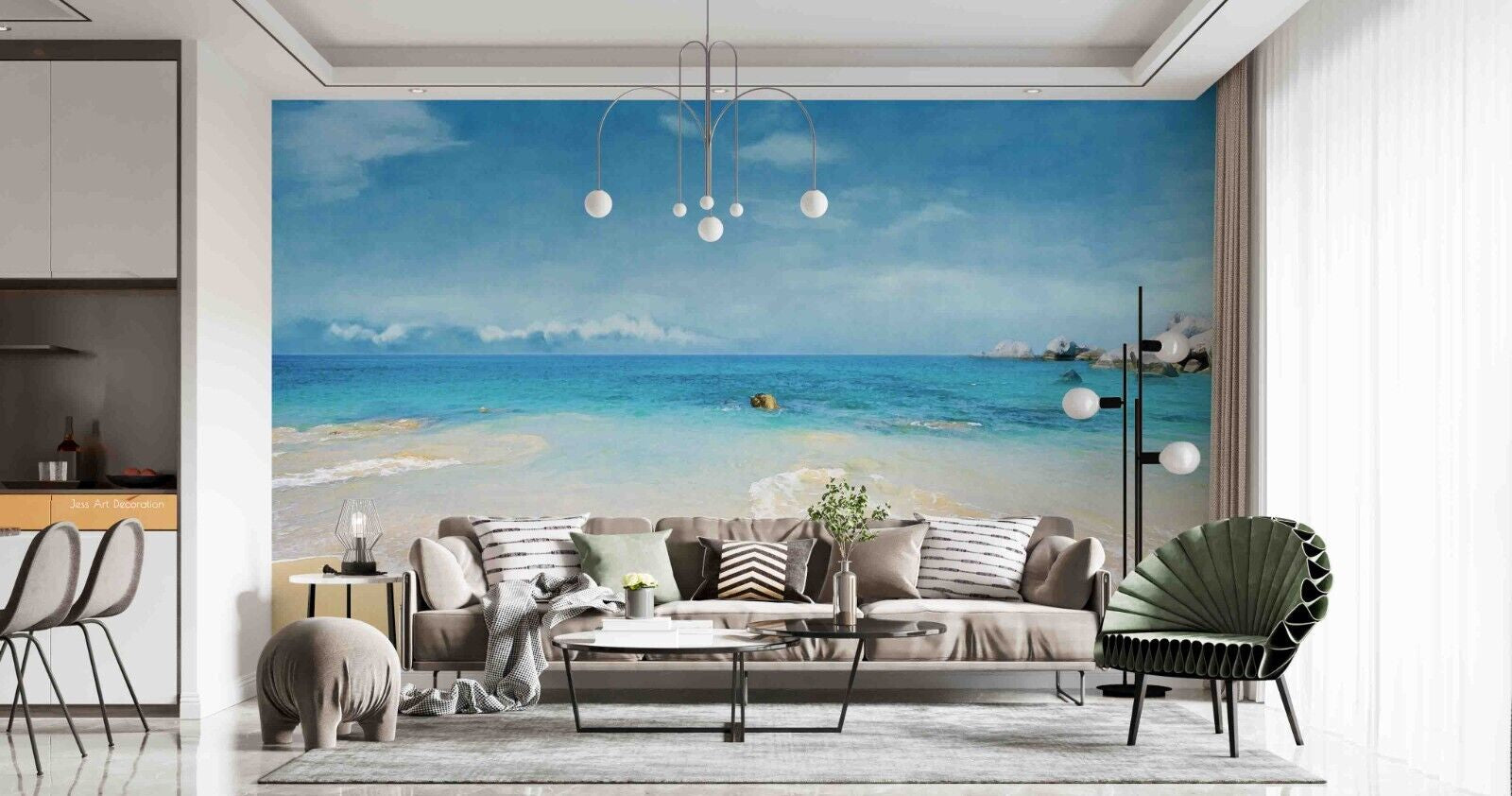 3D Sandbeach Sea Stone Cloud Sky Wall Mural Wallpaper YXL 886
