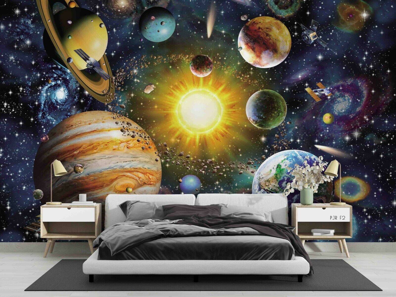 3D Solar System Space Scene 1 colourful solar system galaxy wall mural wallpaper for kids room - view 4