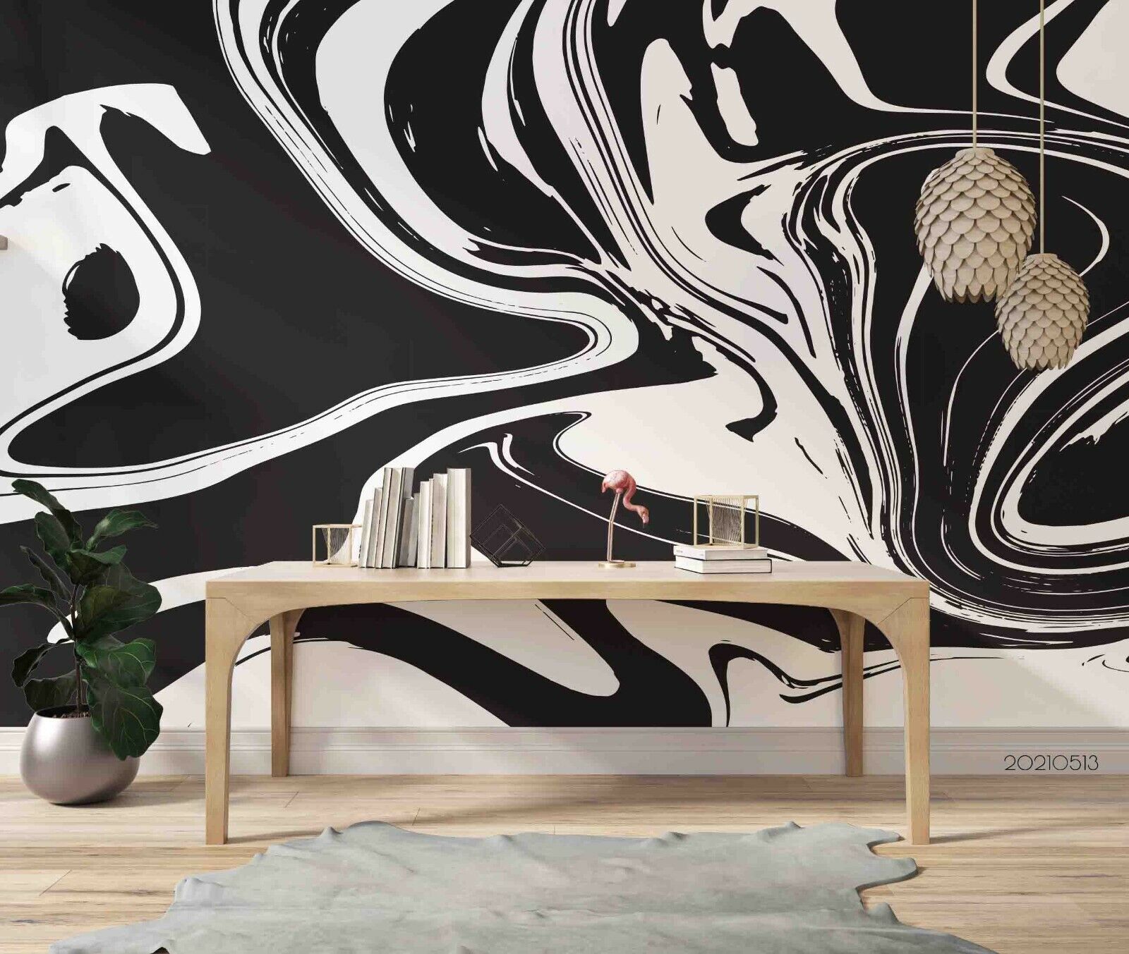 3D Black White Ripple bold black white ripple pattern wall mural wallpaper for living room