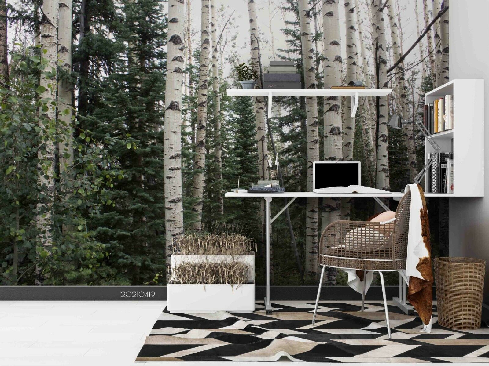 3D Winter Poplar Forest snowy birch forest landscape wall mural wallpaper for bedroom - view 3