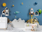 3D Rocket Solar System rocket solar system space scene wall mural wallpaper for kids room - view 2