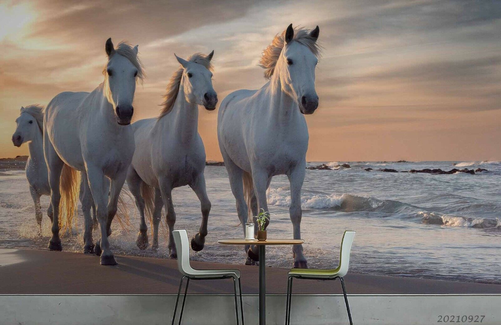 3D White Horse Beach white horse seaside mural wall mural wallpaper for bedroom - view 3