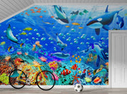3D Coral Reef Whale Fish colourful coral reef ocean scene wall mural wallpaper for playroom - view 2