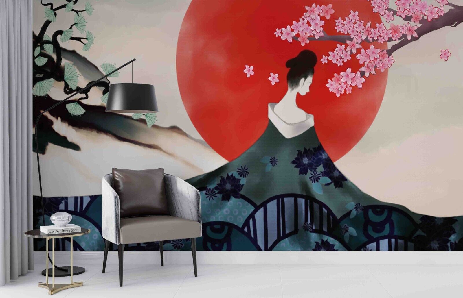 3D Cartoon Sun Floral Tree Woman Wall Mural Wallpaper YXL 763