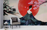 3D Cartoon Sun Floral Tree Woman Wall Mural Wallpaper YXL 763