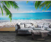 3D Tree Sandbeach Sea Stone Spindrift Wall Mural Wallpaper YXL 1068