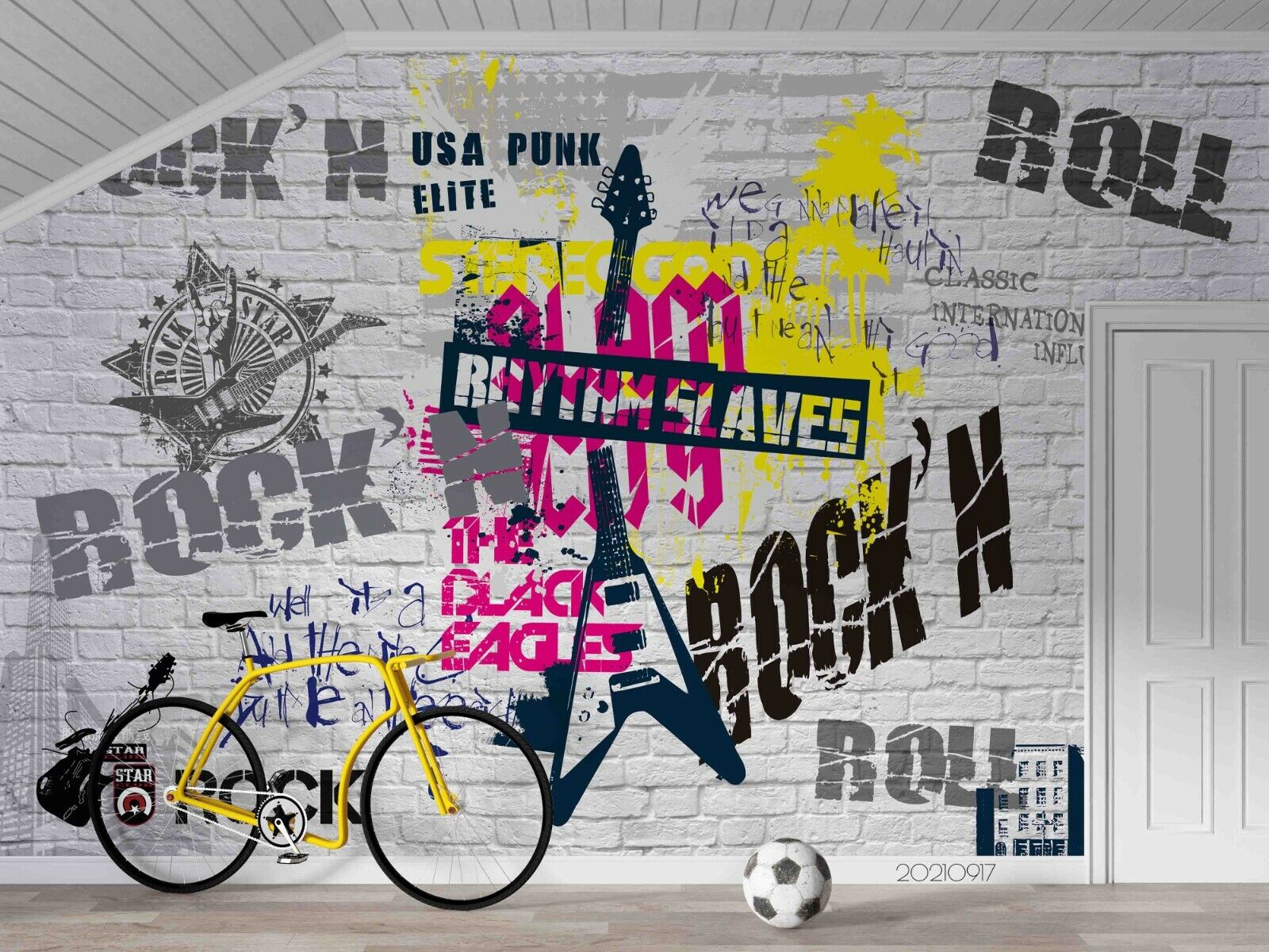 Graffiti Letter Guitar Skull Wallpaper gothic street art wall mural for bedroom or studio - view 3